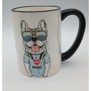 Hipster French Bulldog Mug Sunglasses Headphones 17.5oz